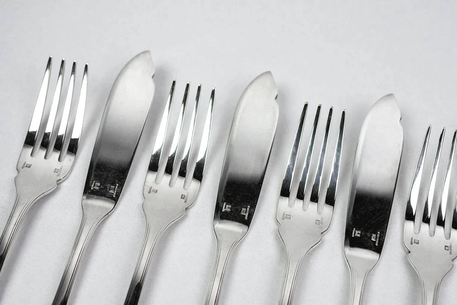 12x2 fish cutlery Christofle America silver-plated, design by Luc Lanel