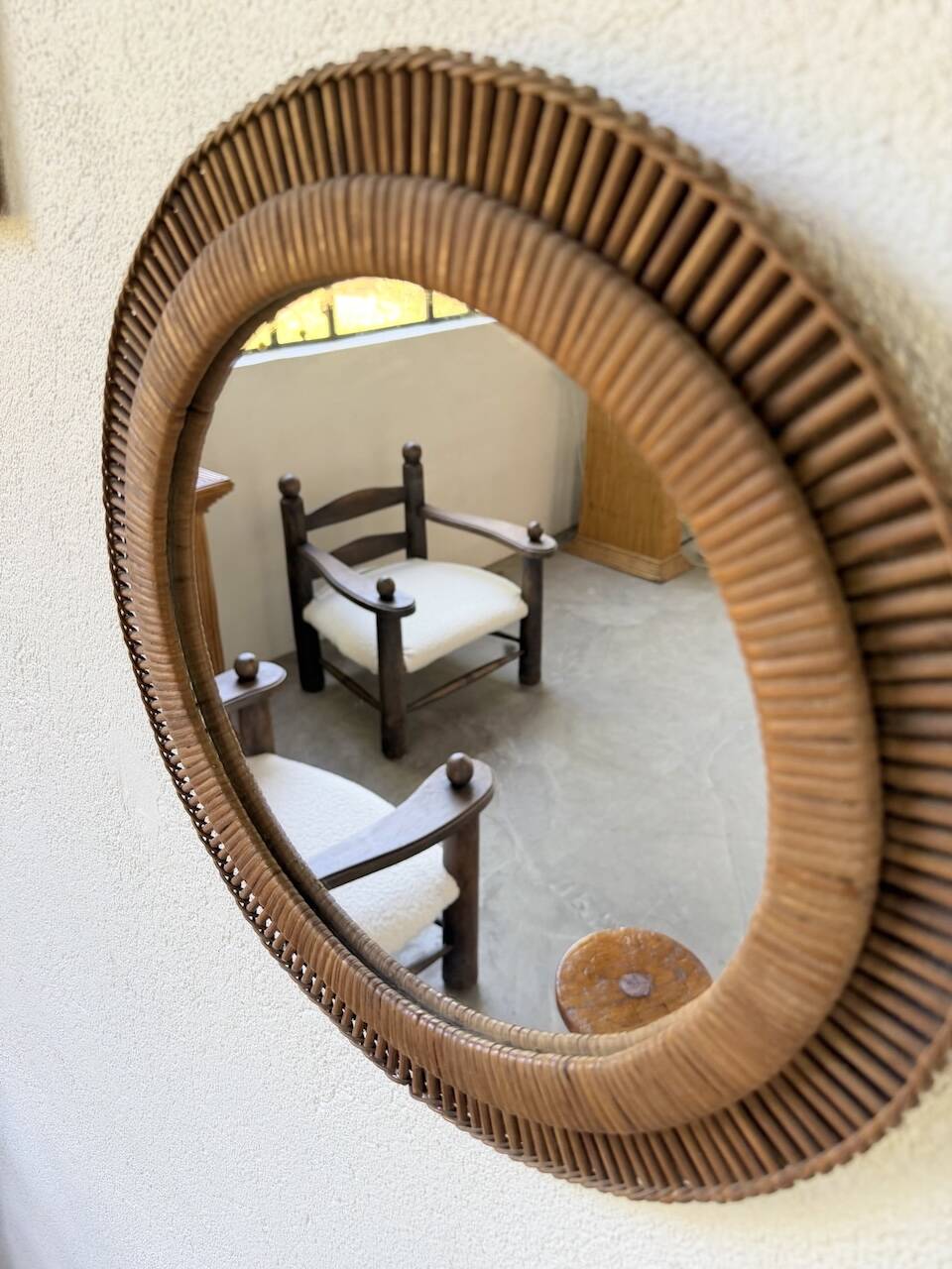 Trio de miroirs osier tressée années 50