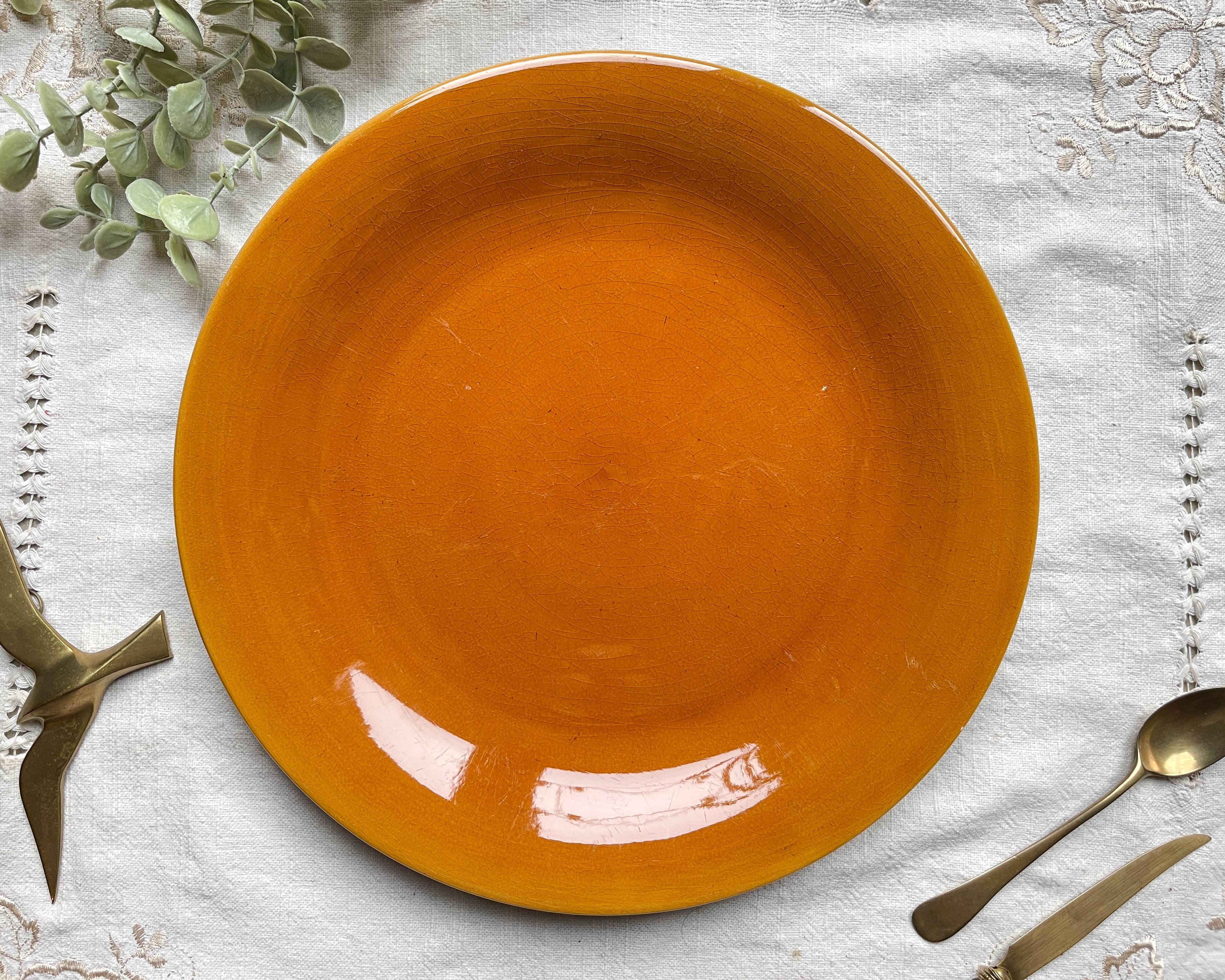 Vintage Longchamp amber earthenware dish, France 1970