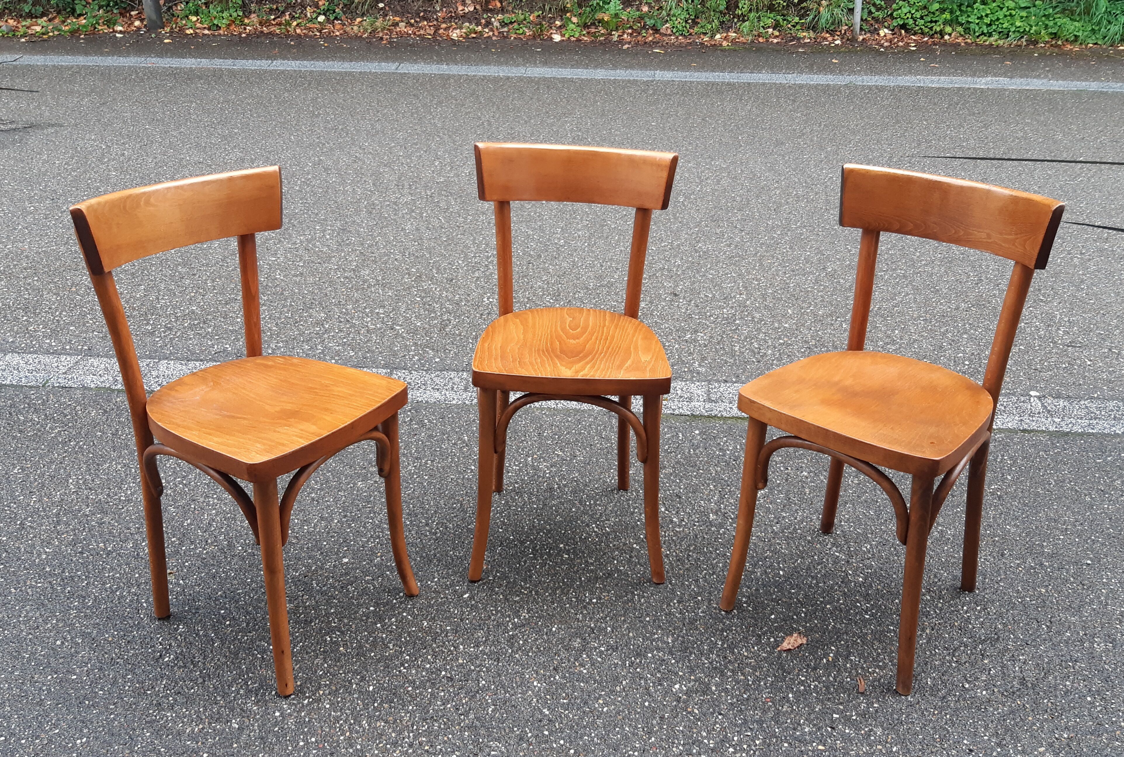 Set of 3 curved wood bistro chairs