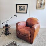 Fauteuil club en cuir patiné