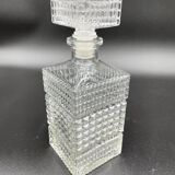Vintage, whisky decanter, square, glass, diamond tip, square cap, tableware, décor