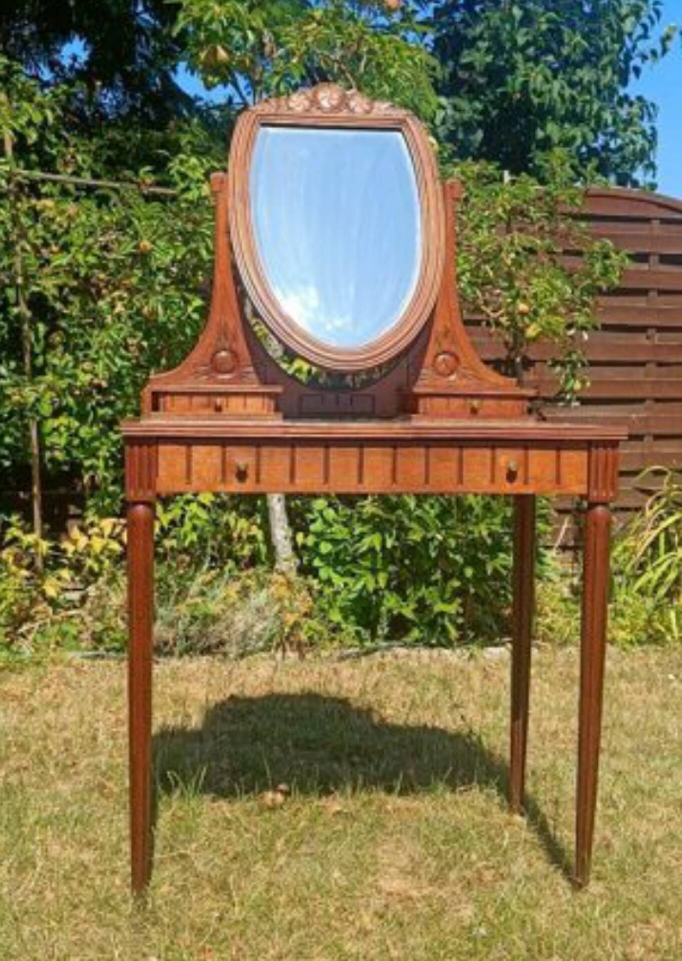 Art Deco dressing table in oak and red marble, 1920s-30s.