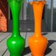 Pair of Vintage 70s Pop Art Opaline Vases – Green & Fluorescent Orange 20cm