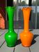 Pair of Vintage 70s Pop Art Opaline Vases – Green & Fluorescent Orange 20cm