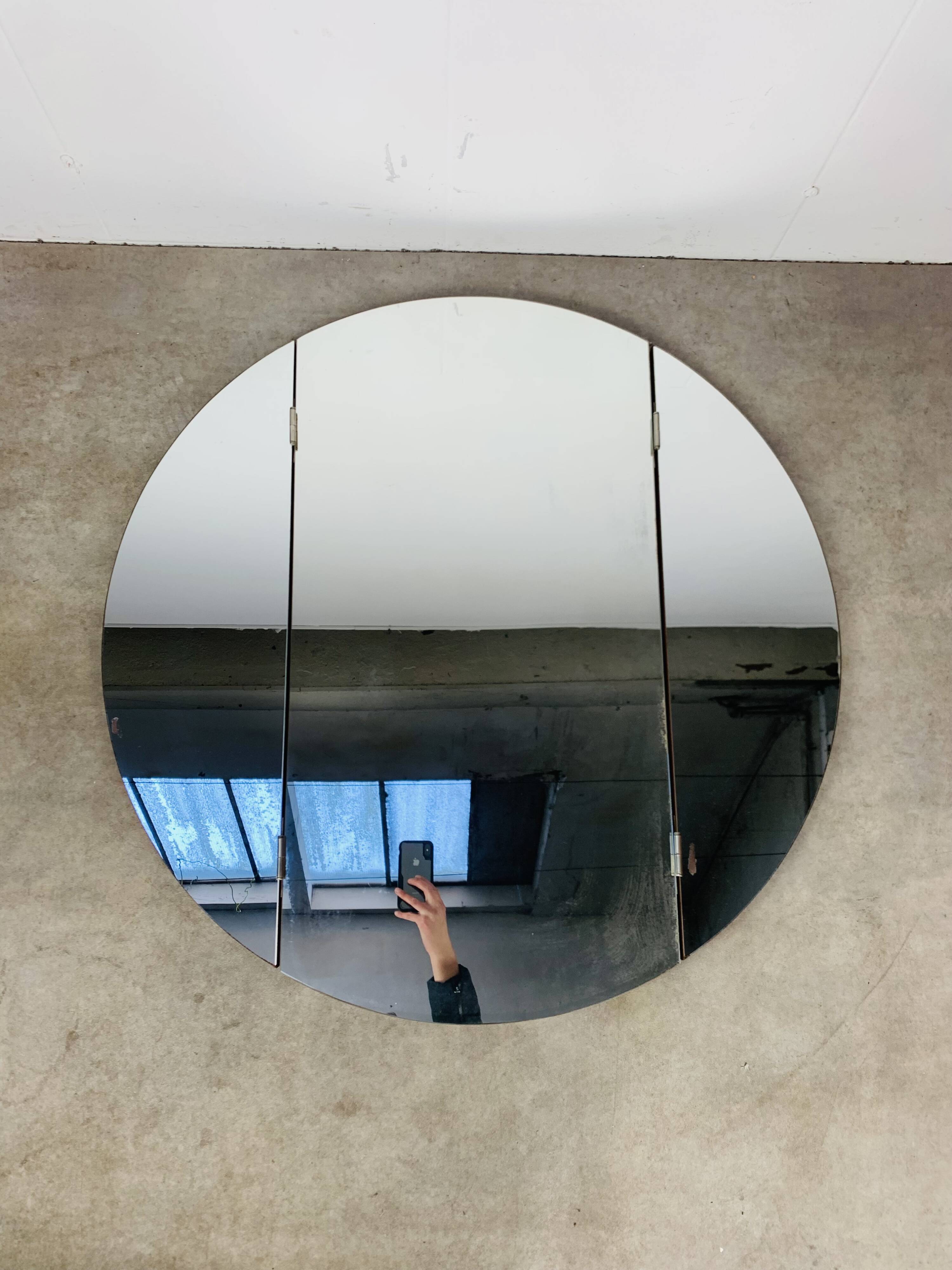 Scandinavian round triptych mirror, teak frame, 1960s.