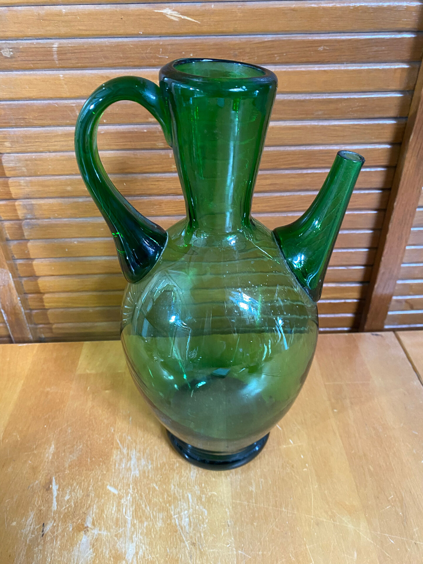 Old pitcher jug empoli bubbled green glass italy vintage