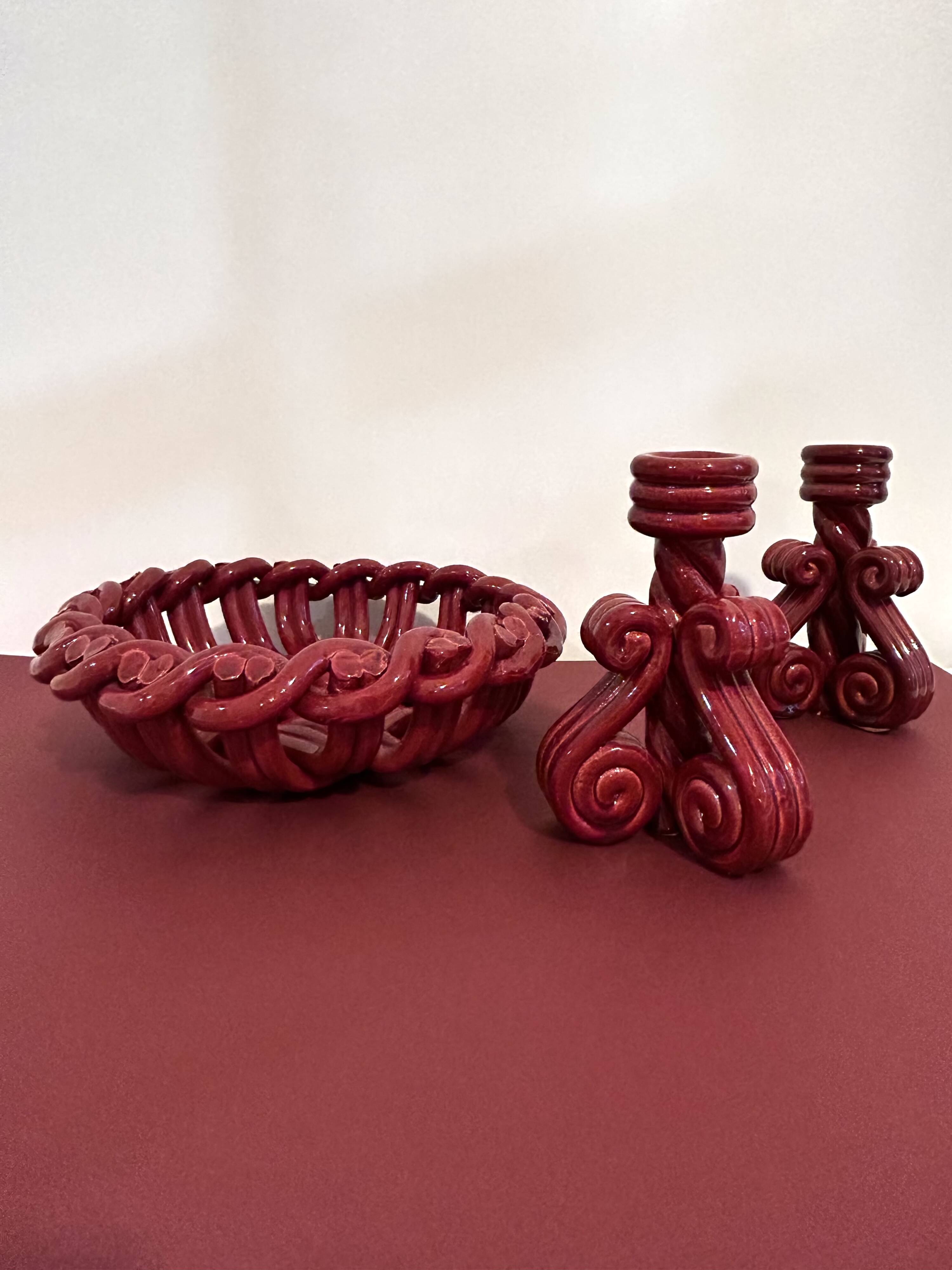 Pair of Vallauris ceramic candlesticks