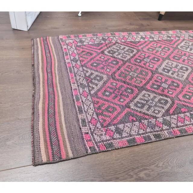 Vintage Turkish hand-knotted tribal runner 80	x378
