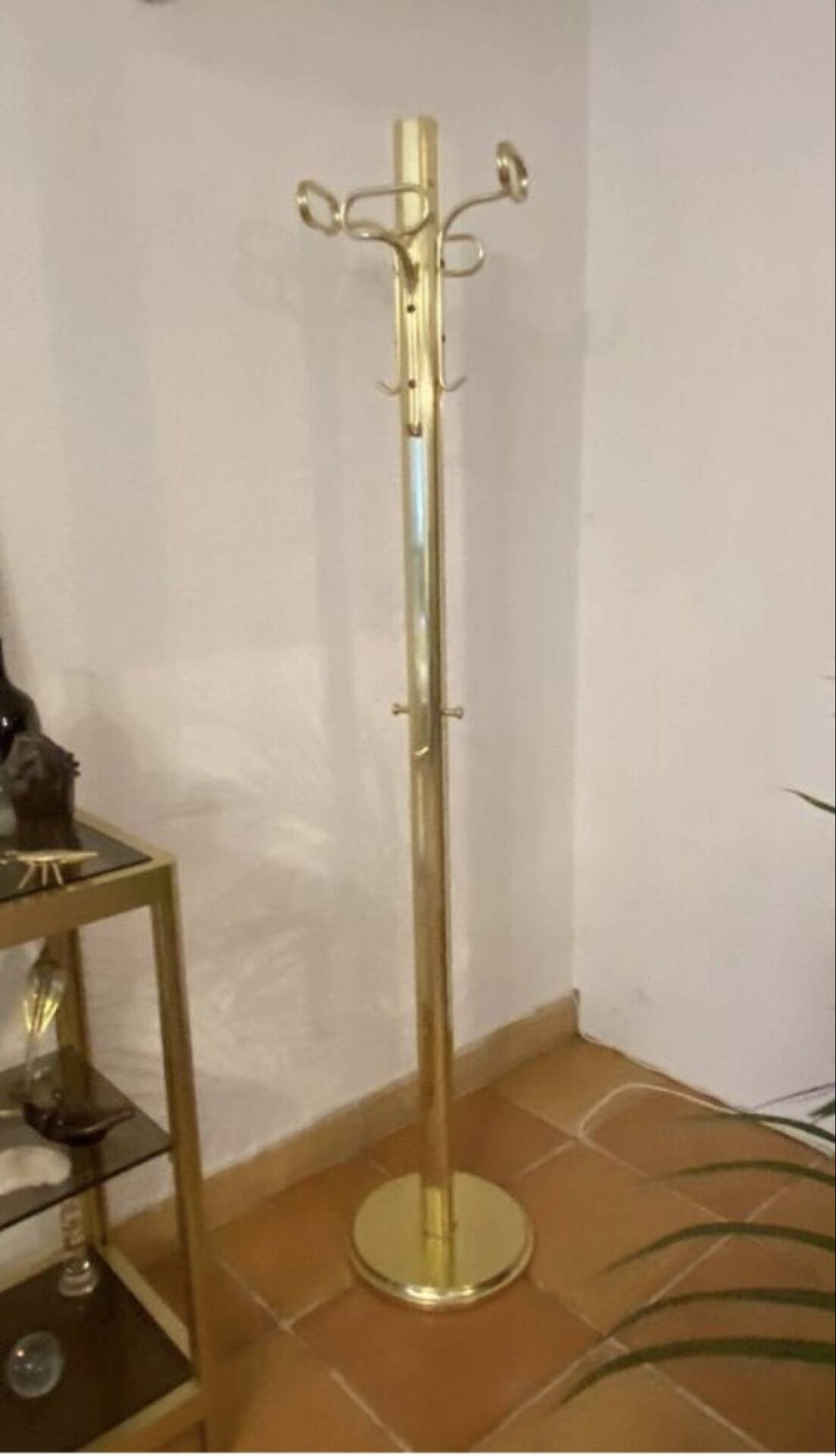 Porte manteaux sur pied, en laiton, Hollywood Regency