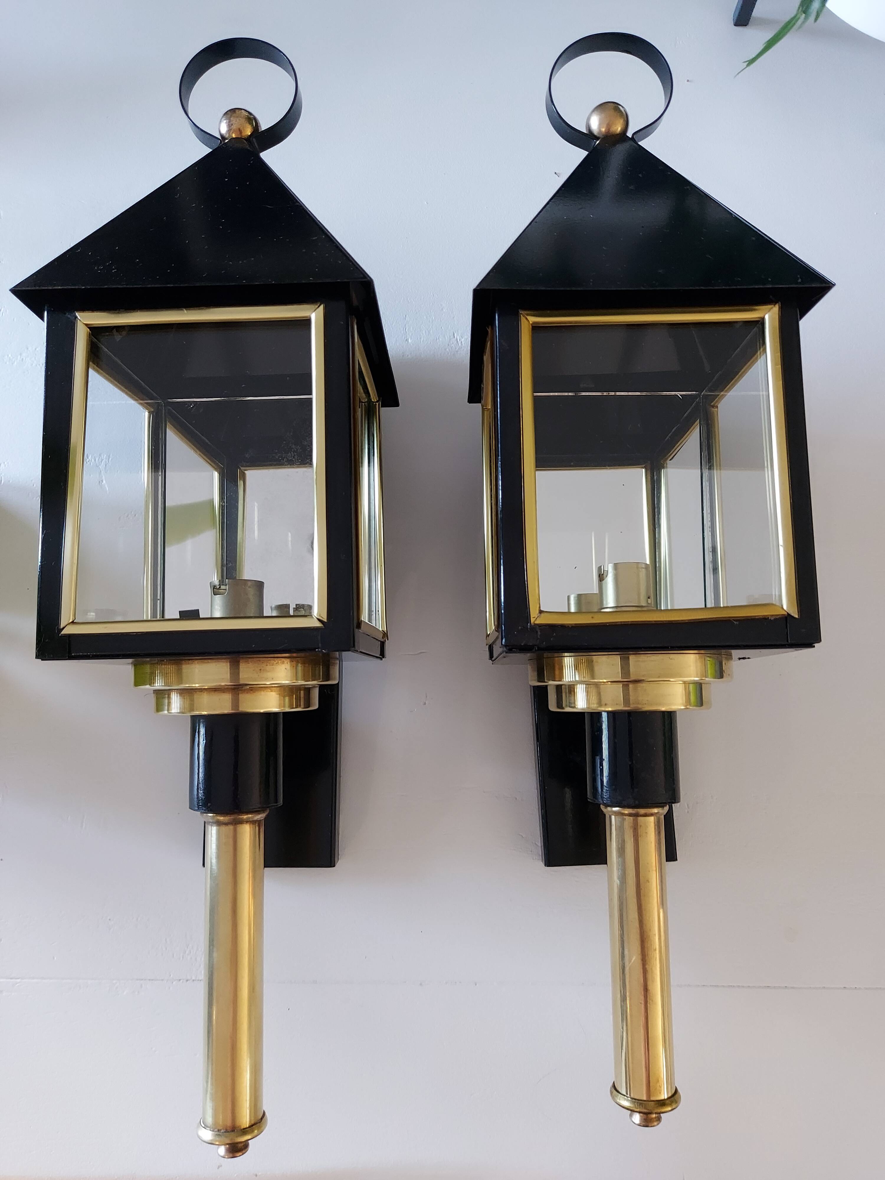 Pair of 1970s vintage lantern interior wall lamps