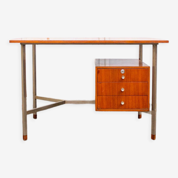 Nickel-plated metal and teak wood desk Italy, 60s