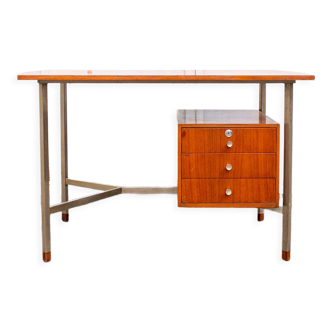 Nickel-plated metal and teak wood desk Italy, 60s