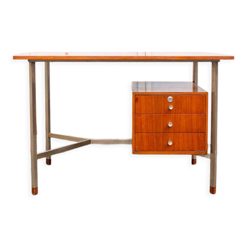Nickel-plated metal and teak wood desk Italy, 60s