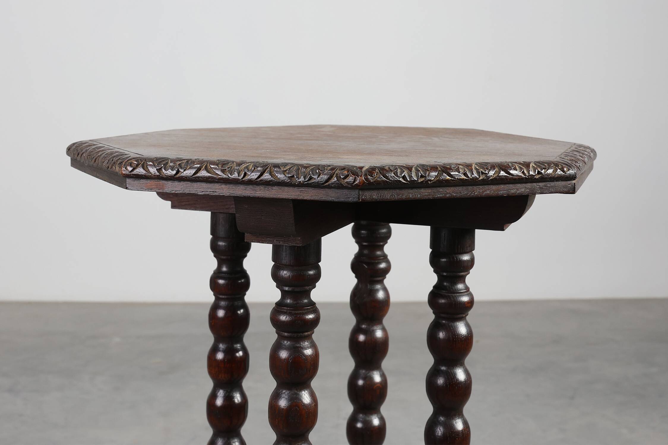 French octagonal Rustic Baroque Oak Side Table, circa 1850