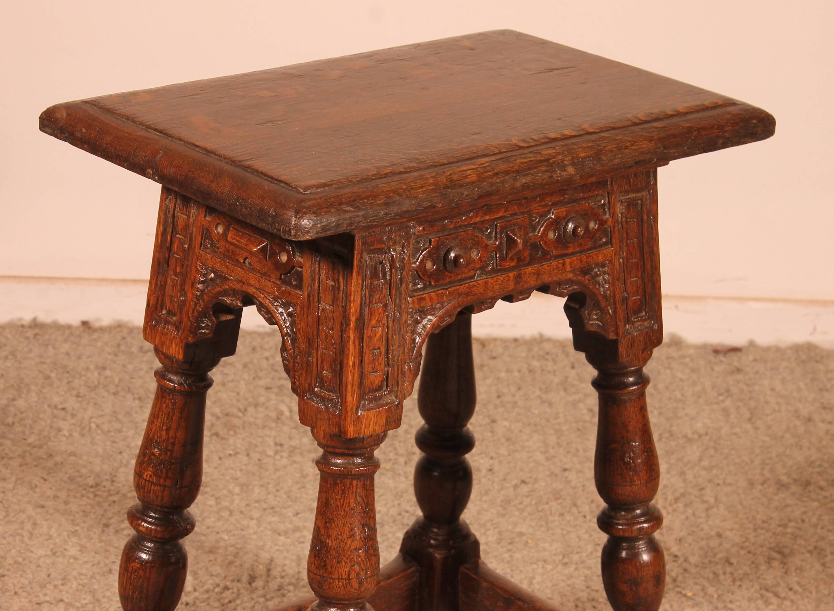 early 17th century oak high stool