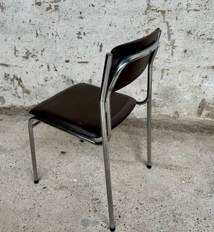 Series of 42 civic chairs year 1970 stackable chrome and skai