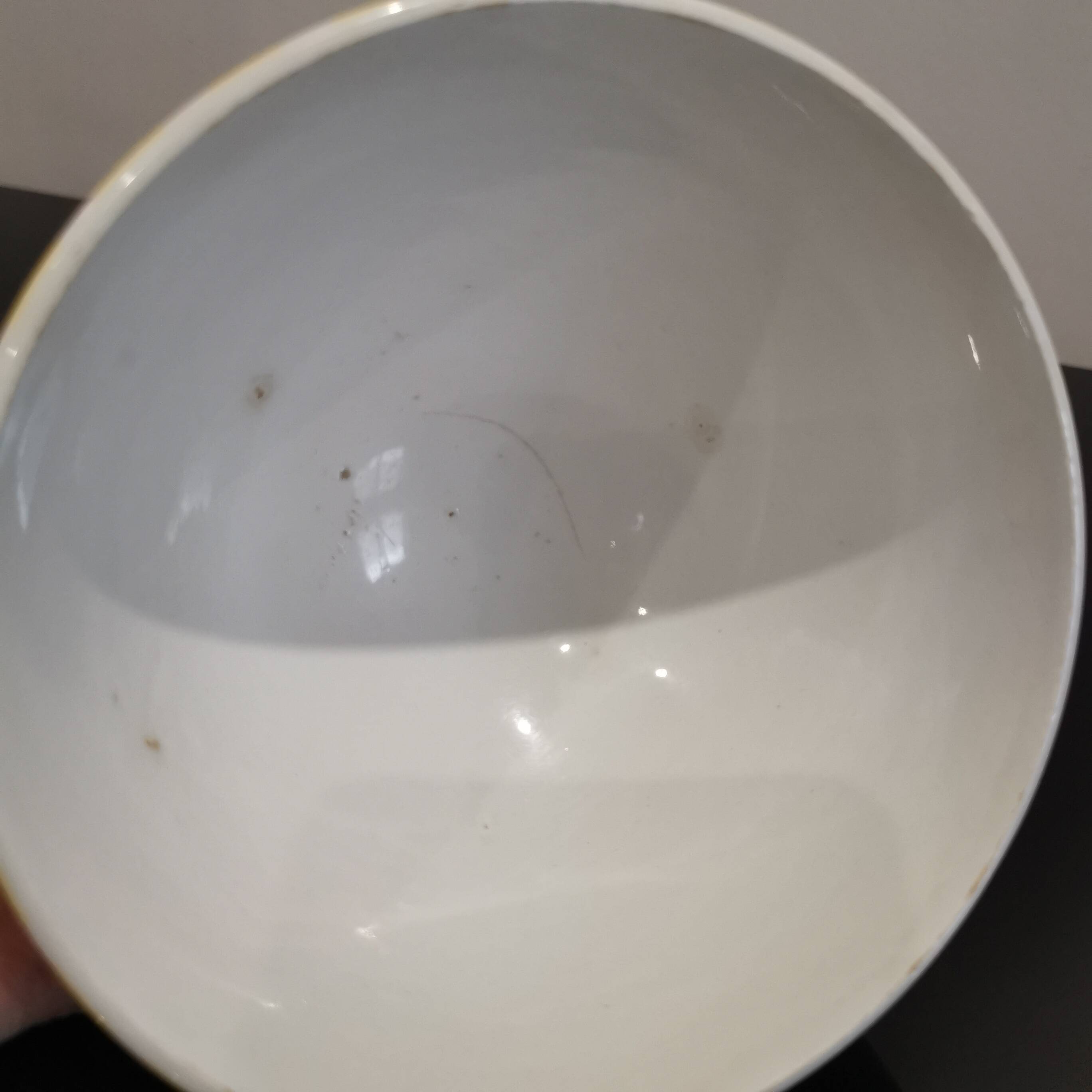 Old Badonviller earthenware bowl with yellow diamonds