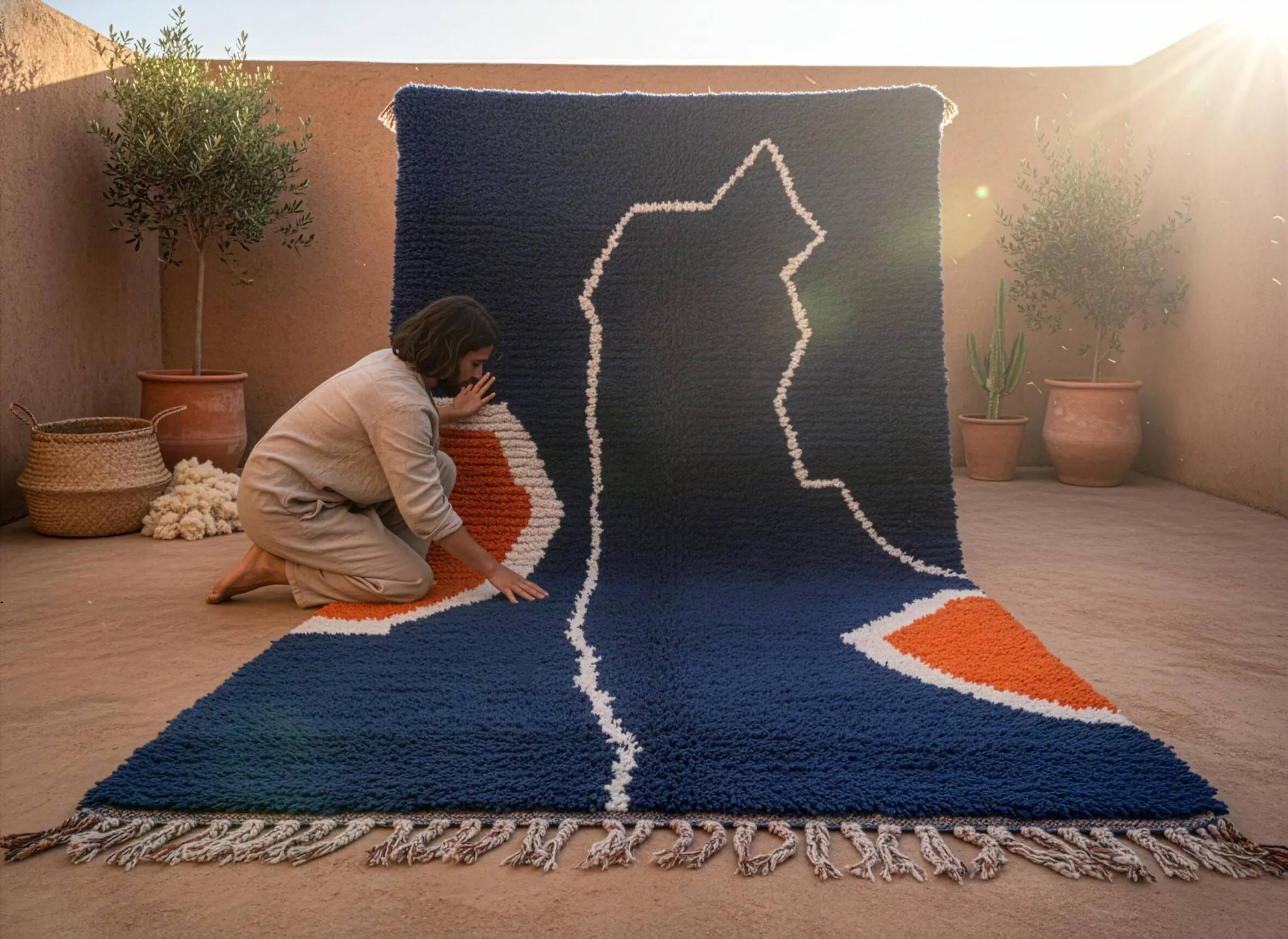 Handmade pure wool Moroccan rug 3x2 m