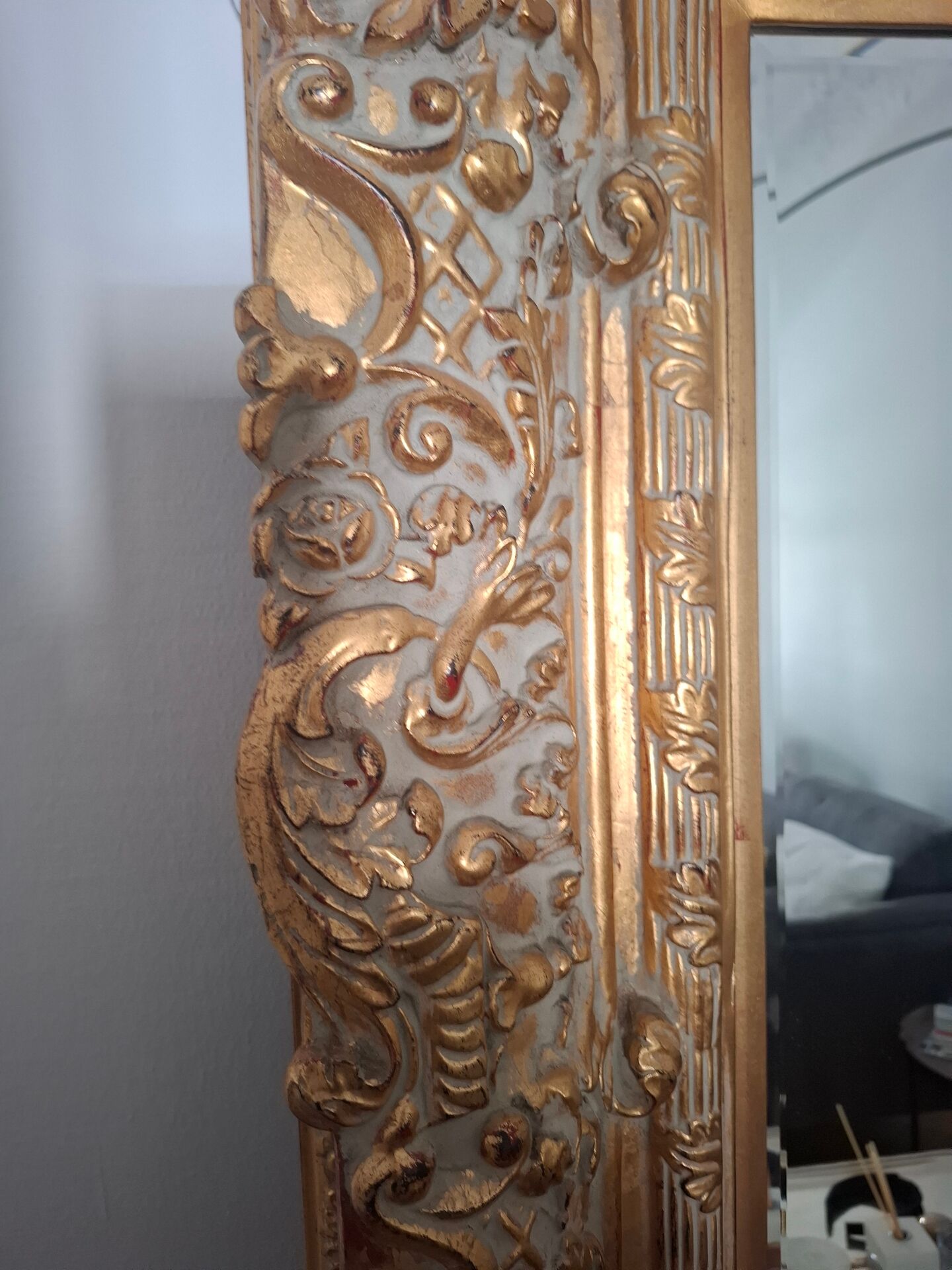 Grand miroir ancien monumental 185x145 bois doré glace biseautée style
