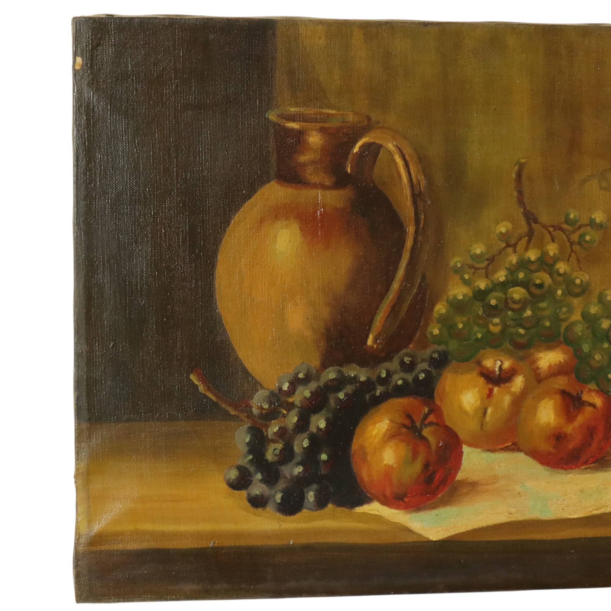 Still Life Fruit with a Jug Oil on Canvas Painting Signed
