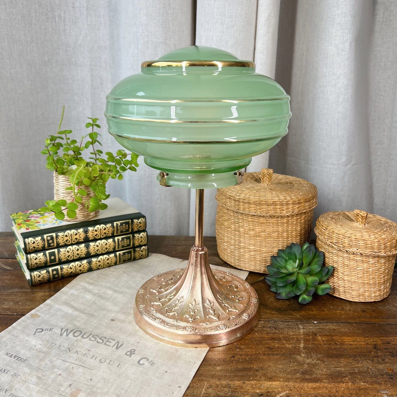 Art deco globe lamp and bronze foot