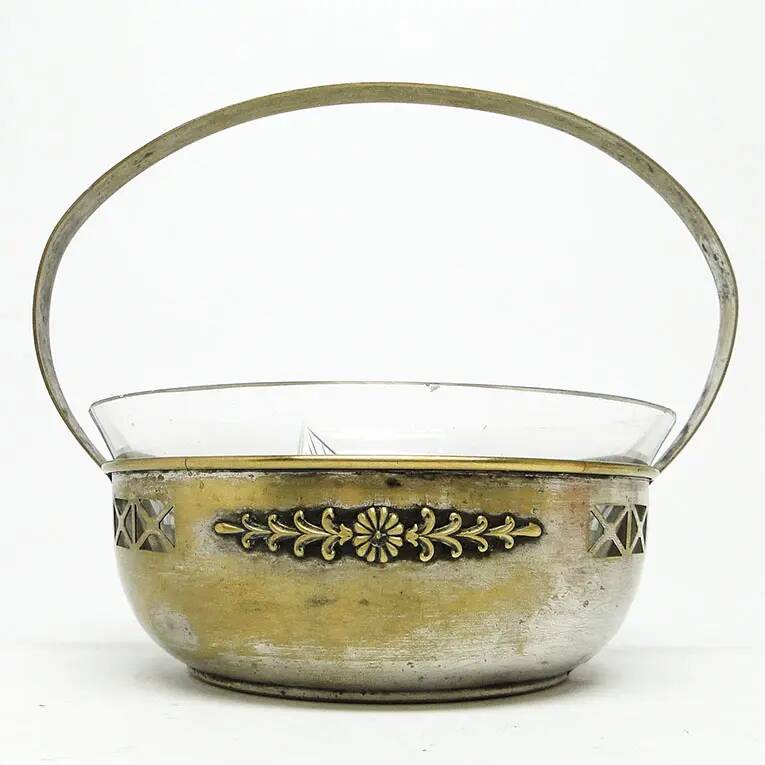 Basket sugar bowl Art Nouveau, silver-plated brass, Austria, 1920s