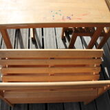 Set child table storage bench toy chest and 2 wooden chairs Pinolino