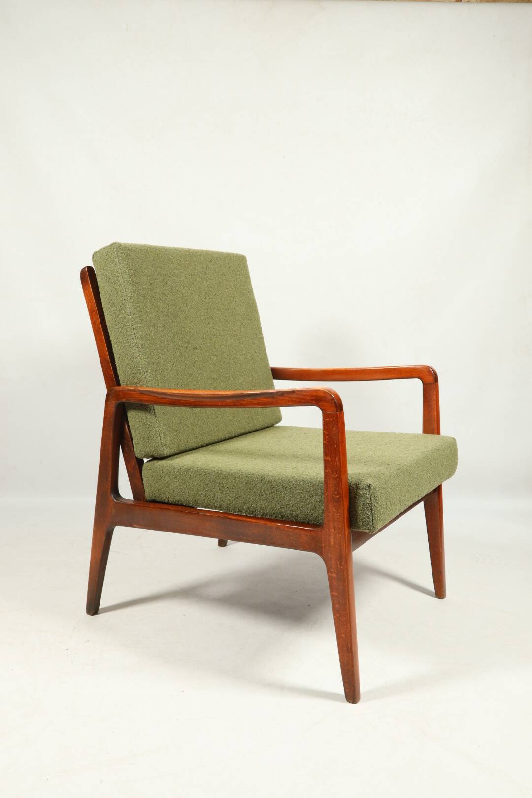 Fauteuil vintage avec coussins et boucles vertes en bois, 1980