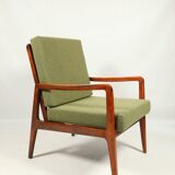 Fauteuil vintage avec coussins et boucles vertes en bois, 1980