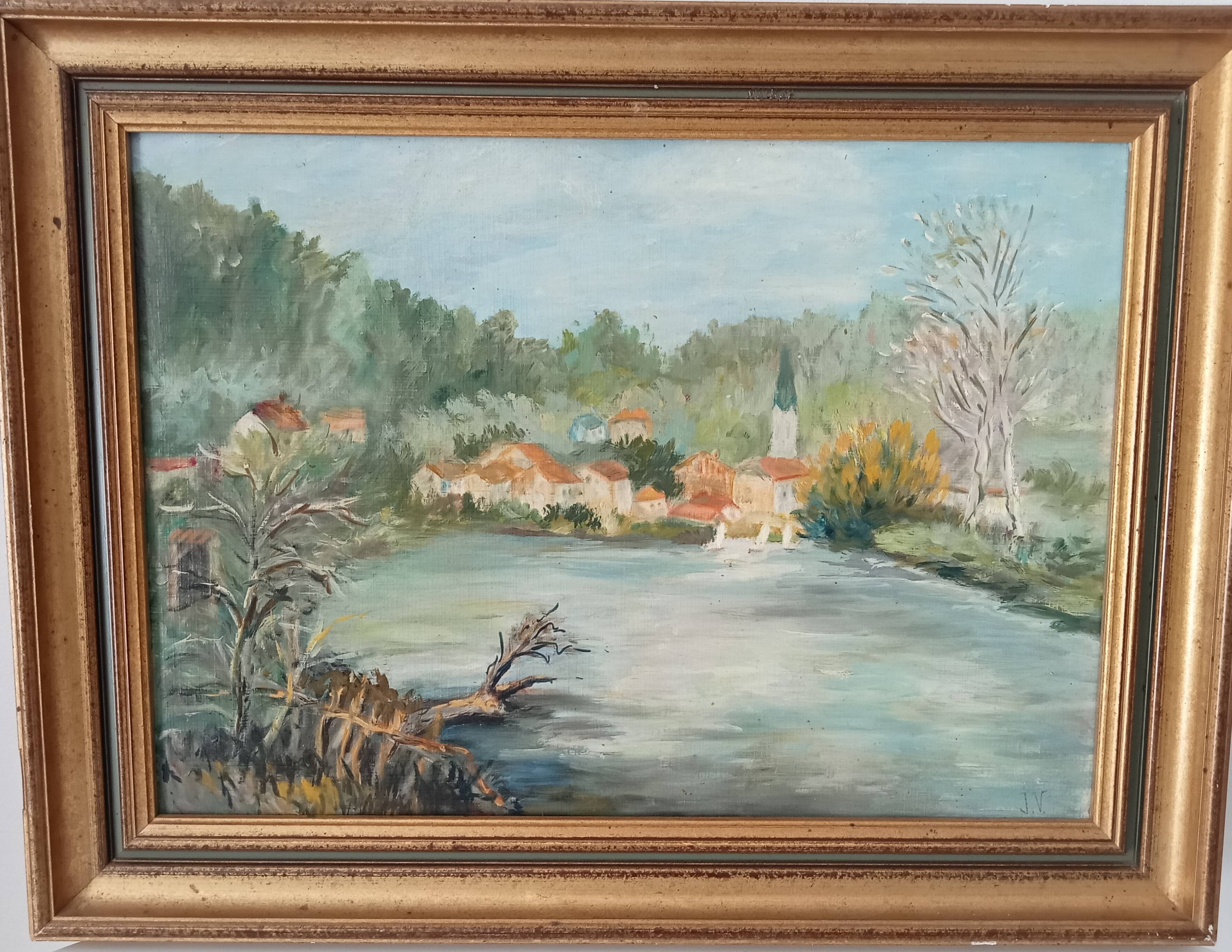 Old painting oil on canvas signed J.V.