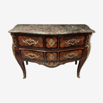 Commode sauteuse en marqueterie style Louis XV