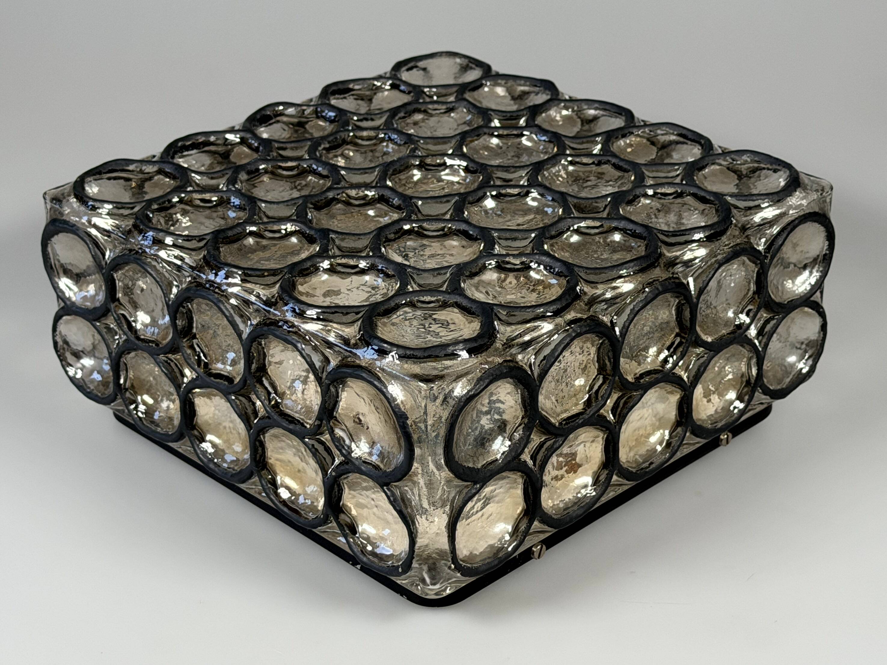 60s 70s Ceiling Lamp Plafoniere Glashütte Limburg Germany Glass & Metal