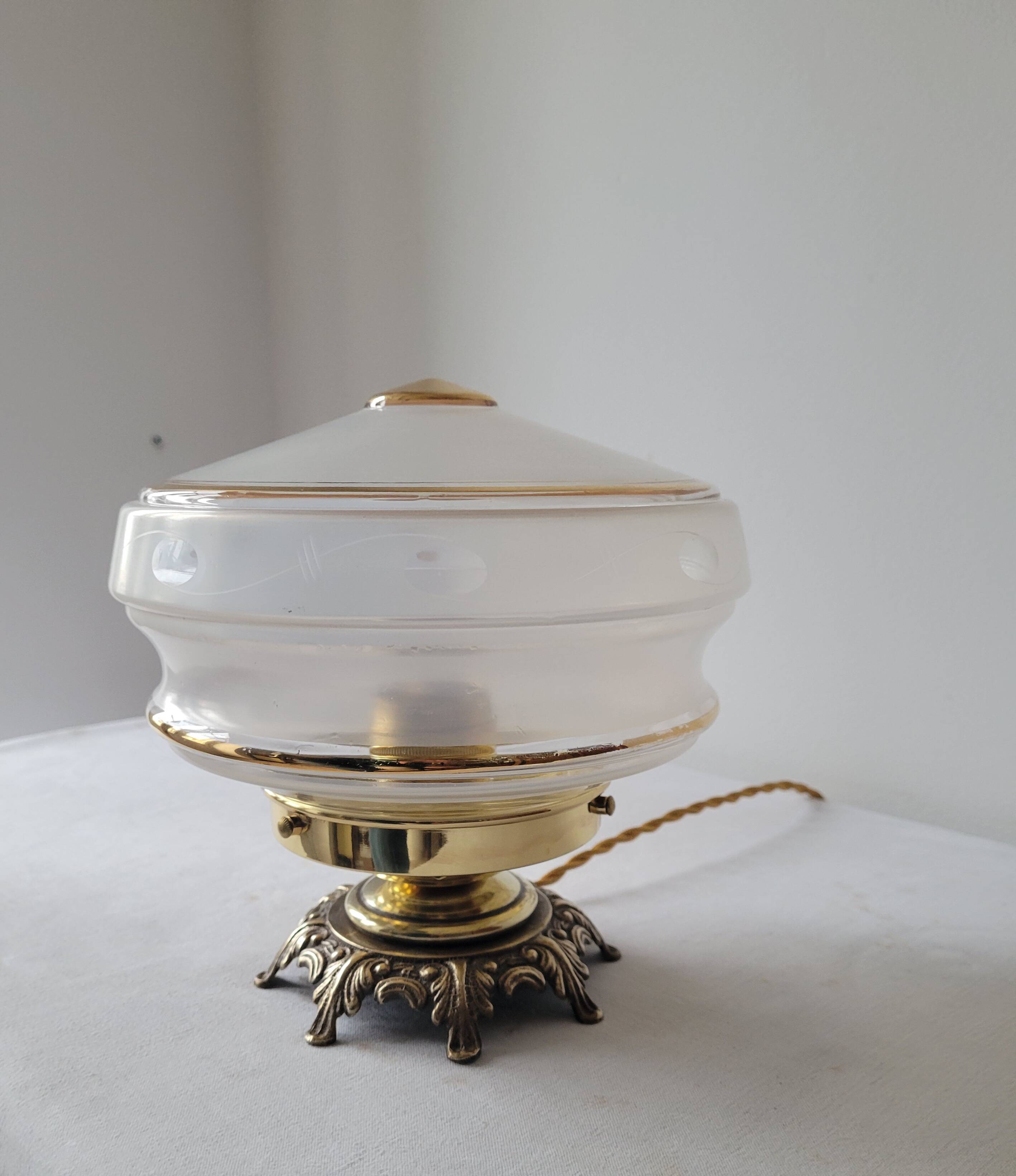 Brass and frosted glass lamp