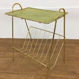 Vinyl magazine holder side table, perforated sheet metal, 50s