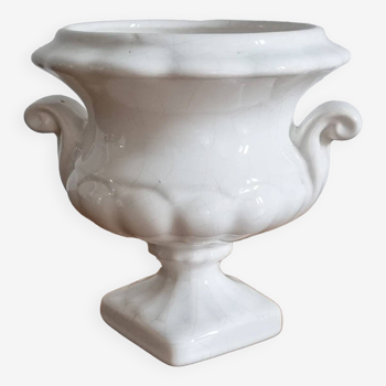 Cache-pot vase Médicis vintage ancien faïence blanche