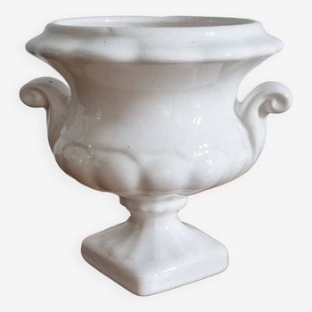 Vintage Medici vase pot holder, old white earthenware