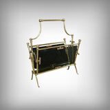 Magazine rack in brass and smoked glass, in the style of Maison Baguès – 1960
