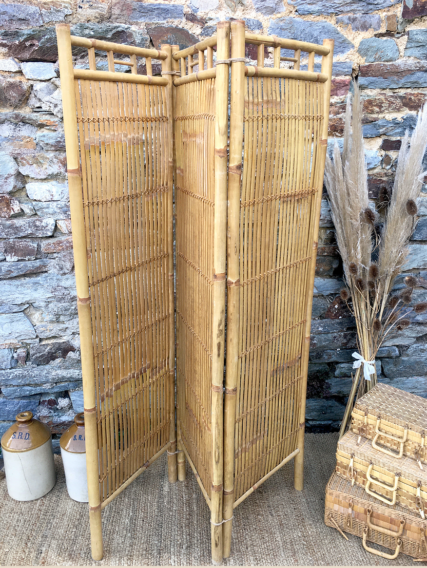Paravent vintage en rotin et bambou