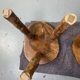 Pair of tripod stools in raw wood