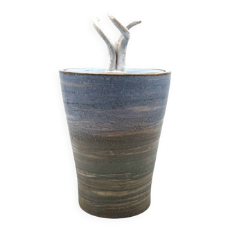 Mid-century style blue artistic ceramic vase, Gabriele Bucci Italy ca. 2000