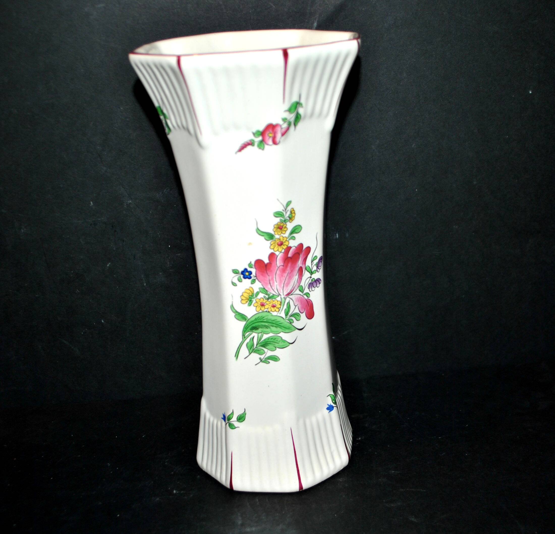 Octagonal ceramic vase KG LUNEVILLE Hand-painted floral street lamp decor