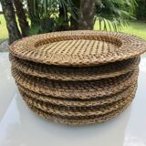 Set of 6 rattan and cane trays, 1970
