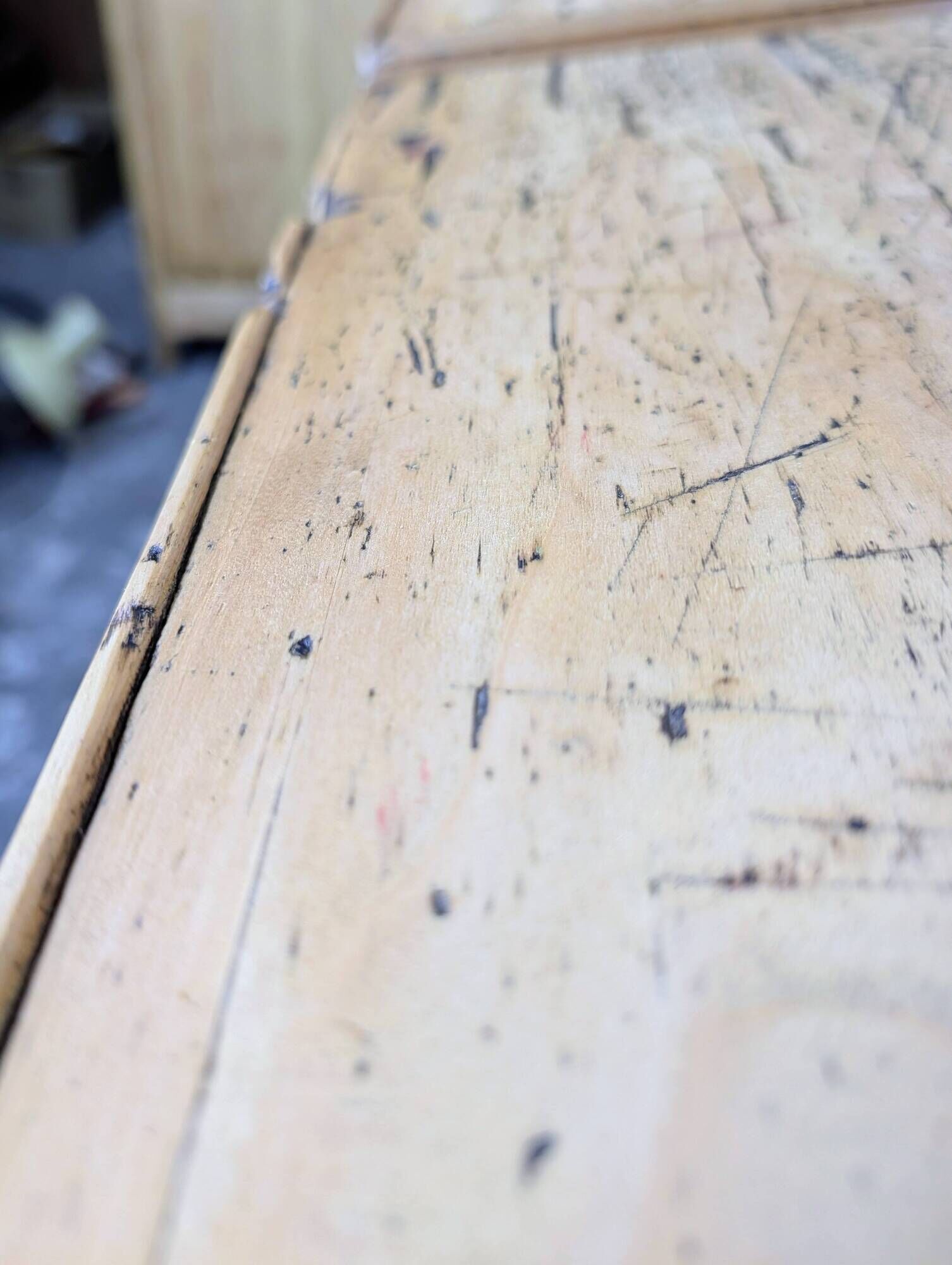 Antique wooden school desk with double lift-up tops.