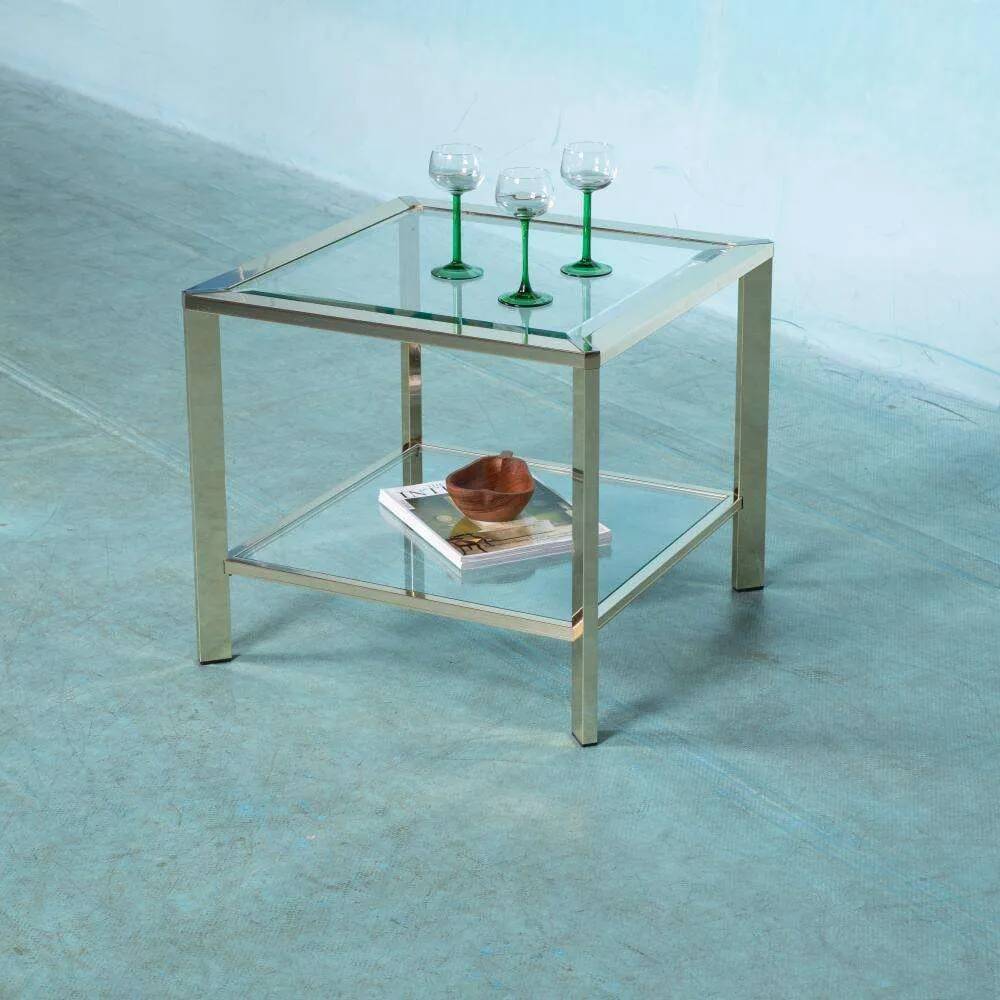 Minimalist coffee table in brass and glass, Regency style from the 1970s.