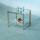Minimalist coffee table in brass and glass, Regency style from the 1970s.