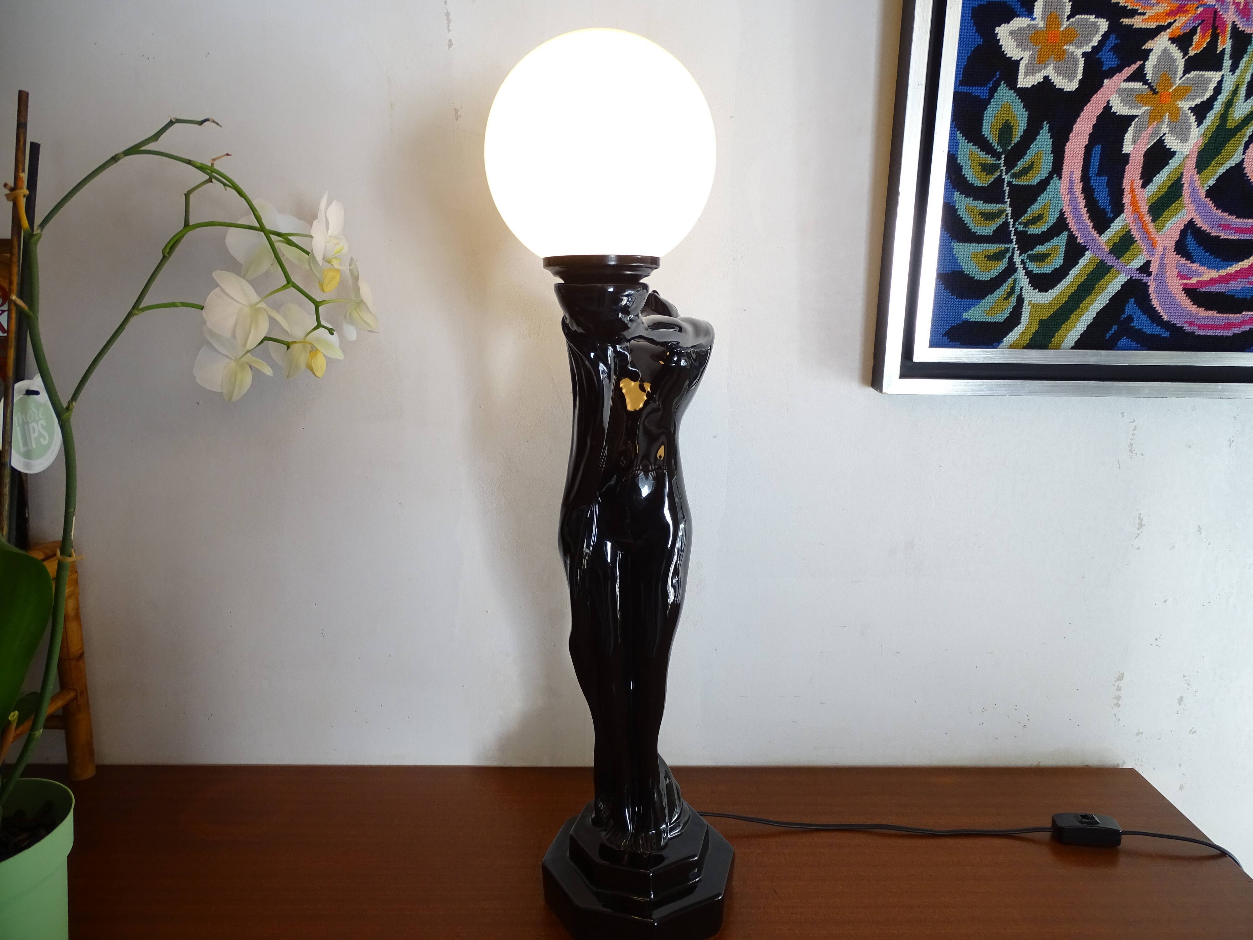 Lampe danseuse nue design 70's 80's- art déco globe boule