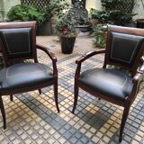 Genoveva armchairs directoire style black leather border gold