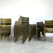 Vintage Wilkhahn stackable dining chair, green stained wood, Germany, 1970s
