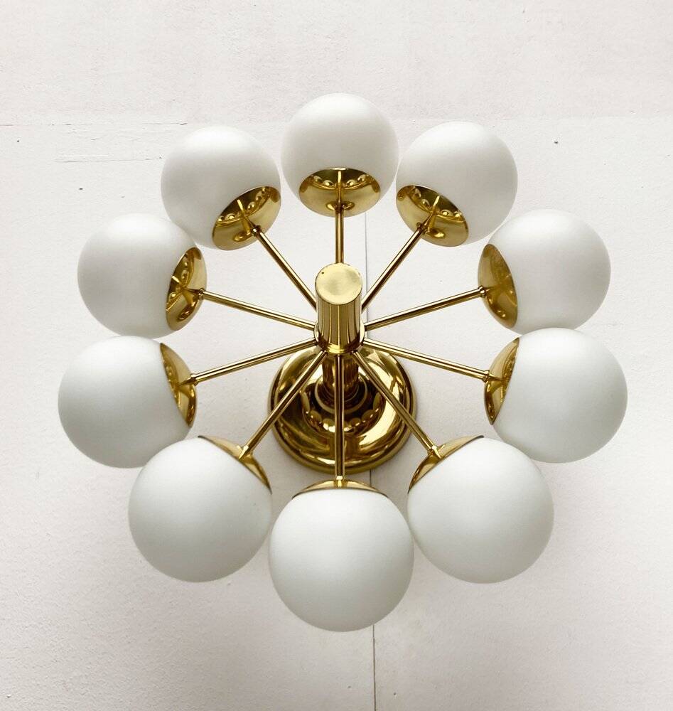 German brass ceiling lamp in mid-century modern space style by Kaiser Leuchten, 1960s.